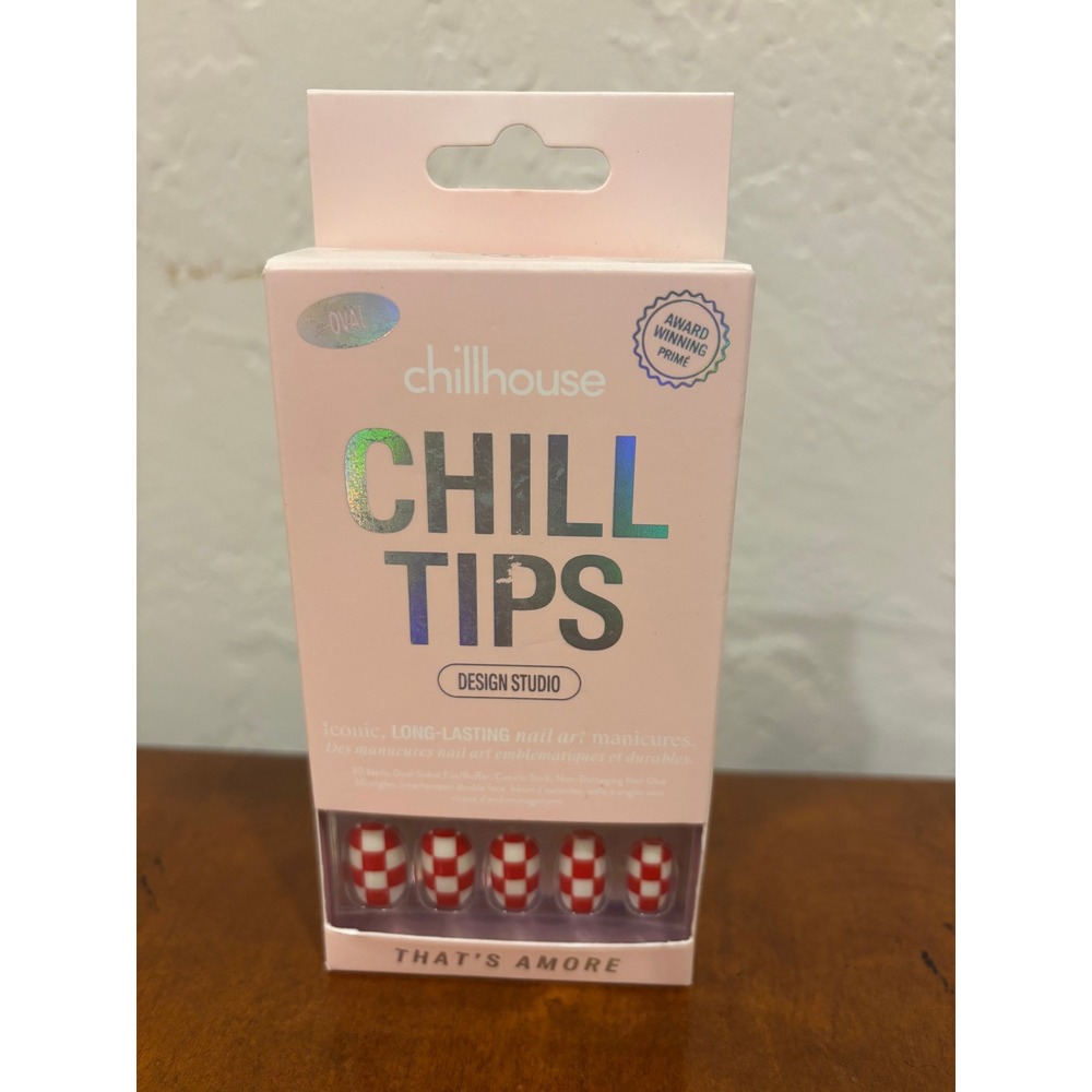 Chillhouse Chill Tips Press-On Nails That's Amore Red White Checkered Oval 30ct